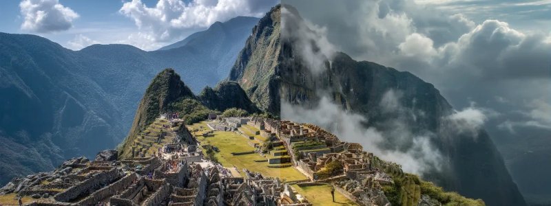 Machu Picchu during different seasons showing weather variations and crowd levels
