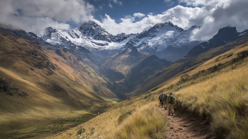 Travelers experiencing Peru's diverse seasons from the dry winter months with clear mountain views and perfect trekking conditions to the lush green rainy season with fewer crowds, dramatic cloud formations, and vibrant landscapes across different regions