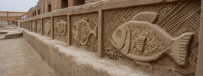 Adobe walls and fish reliefs at the Chan Chan archaeological site near Trujillo