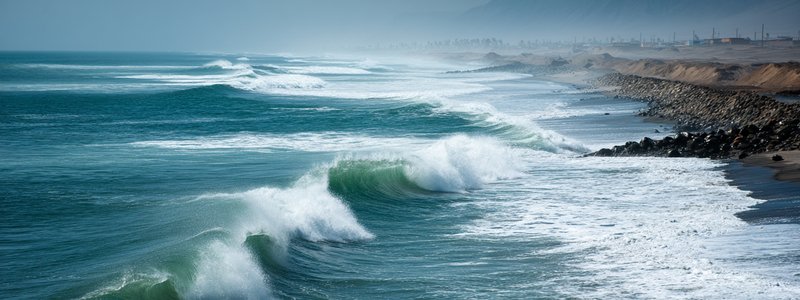 Waves rolling into the shore at Chicama, Peru