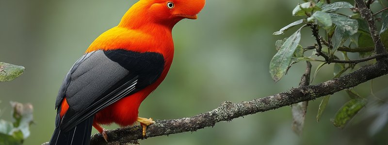 A male Andean cock-of-the-rock displaying its bright plumage on a tree branch