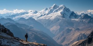 High-altitude trekker overlooking the Peruvian Andes