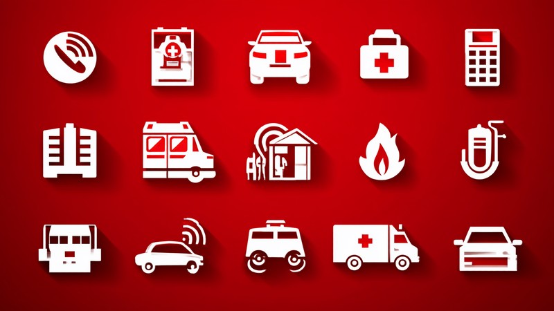 Peru emergency numbers and icons for police, ambulance and fire on a red background