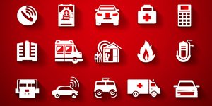 Peru emergency numbers and icons for police, ambulance and fire on a red background