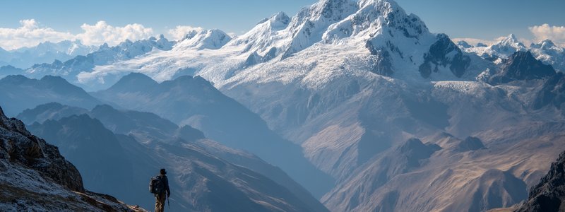 High-altitude trekker overlooking the Peruvian Andes