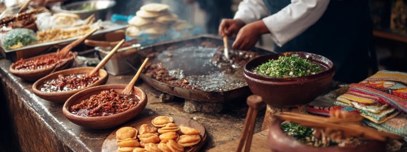 Peru's rich culinary landscape showcasing street food vendors preparing anticuchos and picarones, traditional markets with colorful ingredients, fine dining restaurants serving modern interpretations of classic dishes, and cooking classes teaching authentic techniques