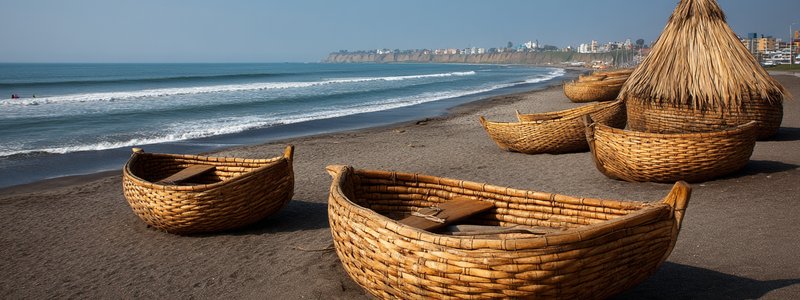 Traditional reed boats on the beach of Huanchaco
