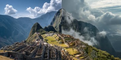 Machu Picchu during different seasons showing weather variations and crowd levels