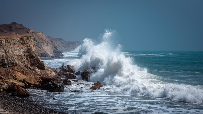 Waves breaking off the coast of Pacasmayo, Peru