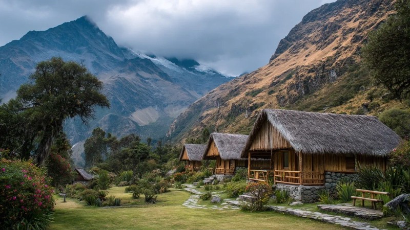 Sustainable tourism in Peru showing eco-friendly accommodations, responsible trekking with Leave No Trace principles, community-based tourism supporting indigenous peoples, conservation efforts, and travelers minimizing environmental impact while preserving cultural heritage