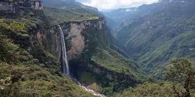 Towering Gocta Waterfall plunging into a lush cloud forest amphitheater near Chachapoyas