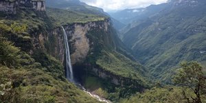 Towering Gocta Waterfall plunging into a lush cloud forest amphitheater near Chachapoyas